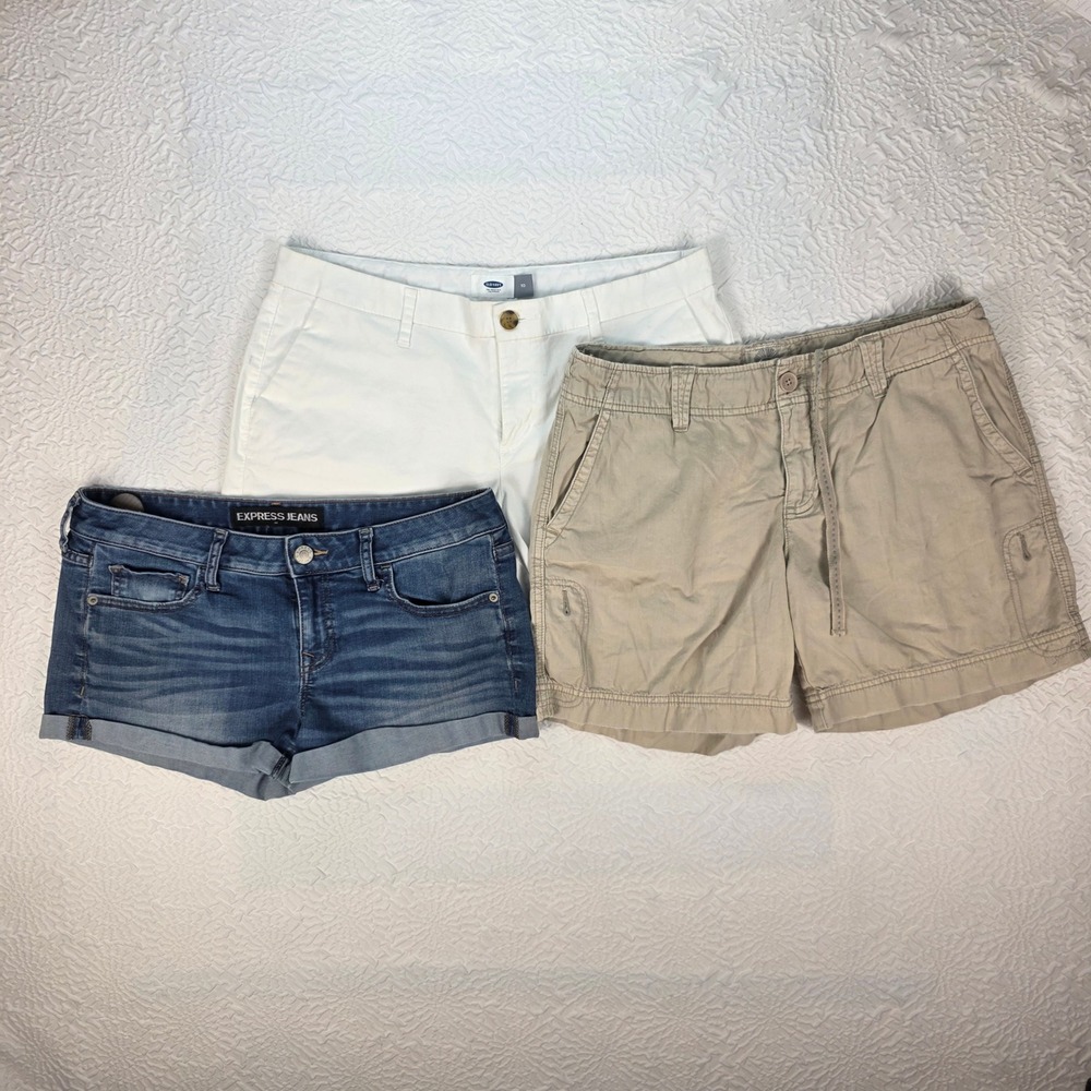 Womens Size 10 Shorts Bundle Express Denim American Eagle Khaki Old Navy White